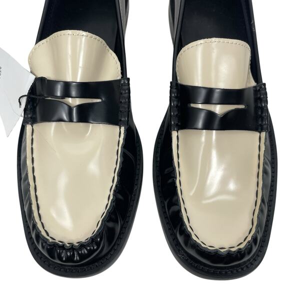 Mango Two Tone Leather Penny Loafer Black & White Size 39/ 8.5 - Picture 5 of 12